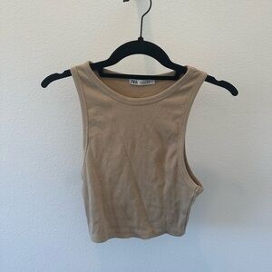 Zara Beige Cropped Halter Top